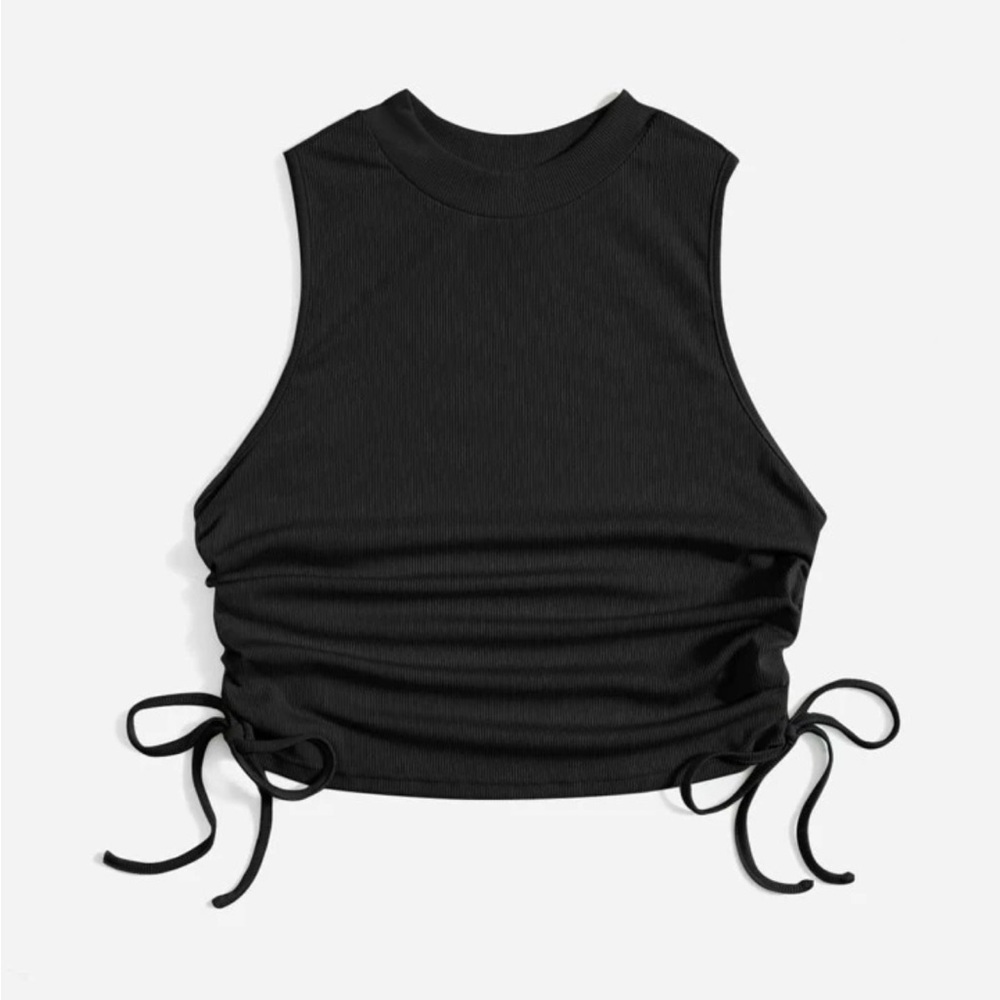 NWOT SHEIN EZwear Rib Knit Drawstring Ruched Tank Top Black Small